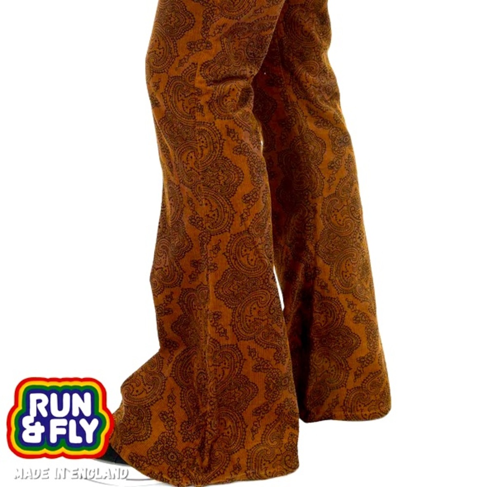 Hendrix Tan Paisley Corduroy Bell Bottoms